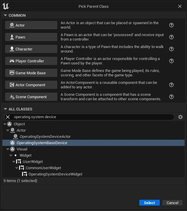 Pick parent class screenshot