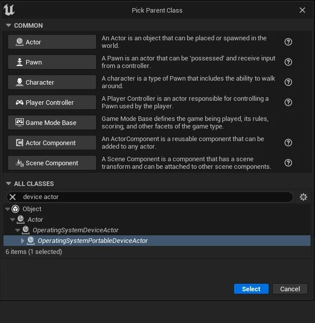 Pick portable device actor class